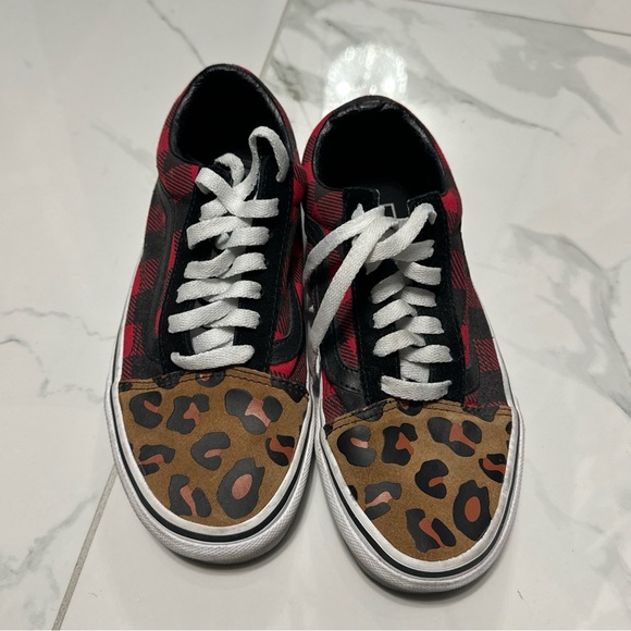 Vans unisex cheetah print and checkered combo men’s size 5.5 women’s size 7 - Picture 1 of 3